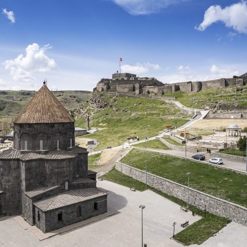 Eastern Anatolia, Turkey. Cityscape of the Kars town in Kars province